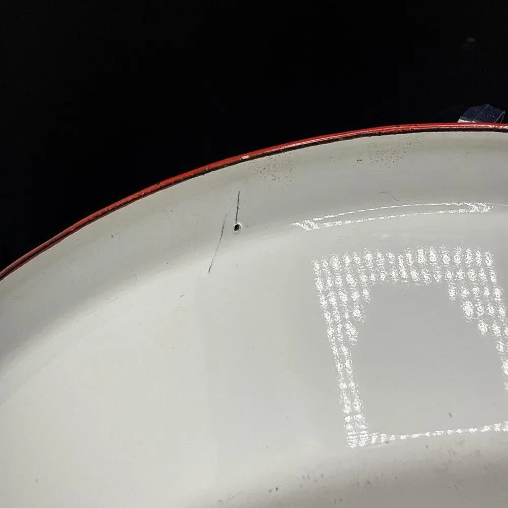 Vintage White Red Rim Enamelware Dinner Plate Farmhouse Camp Rustic 9.5 Inches
